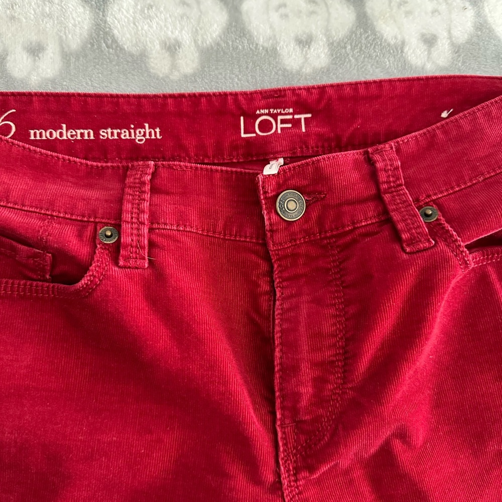 Red cord straight leg jeans.  Great condition..size 6
